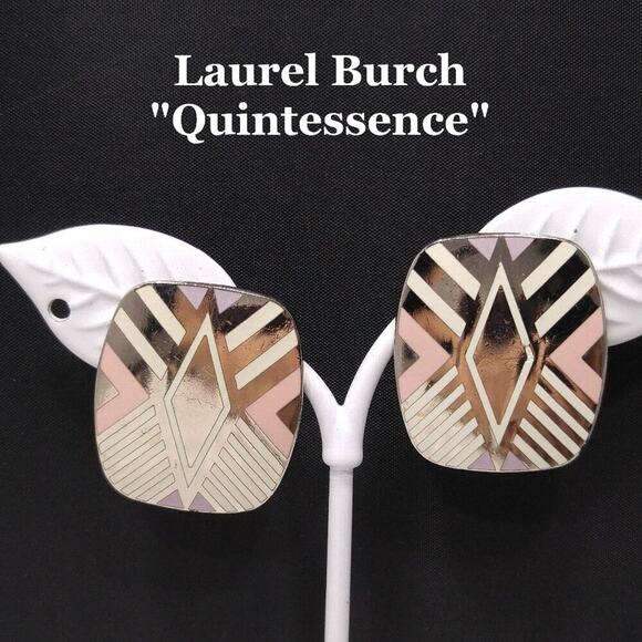 Vintage Laurel Burch "Quintessence" Geometric Earrings, Rhodium Plated, 1 1/8" - Picture 1 of 10